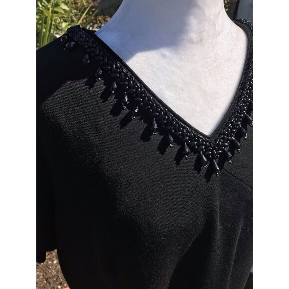 Vtg Grace Taylor Blouson Midi Dress Black Beaded Womens Med Short GoGo 60s Mod - Picture 3 of 16